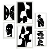 POSTER Set Mit 6 Atavistischer Kopf In Liebhaber Abstrakt Ästhetische Dekorative Gemälde Für Ihr Wohnzimmer Schlafzimmer Zuhause A3 & A4 Weißer Rahmen - Weiß, Papier (29/3cm) - Nacnic