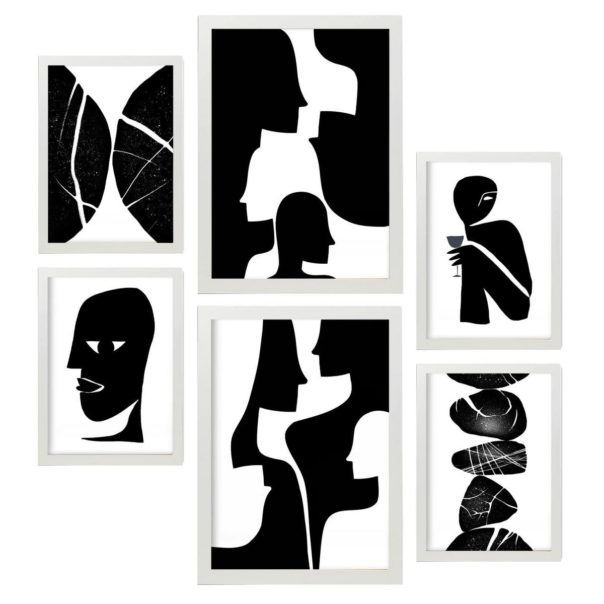 POSTER Set Mit 6 Atavistischer Kopf In Liebhaber Abstrakt Ästhetische Dekorative Gemälde Für Ihr Wohnzimmer Schlafzimmer Zuhause A3 & A4 Weißer Rahmen - Weiß, Papier (29/3cm) - Nacnic