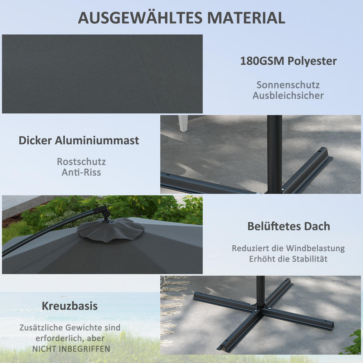 AMPELSCHIRM, Metall, Polyester, Grau - Grau, Metall (293/293cm) - Outsunny