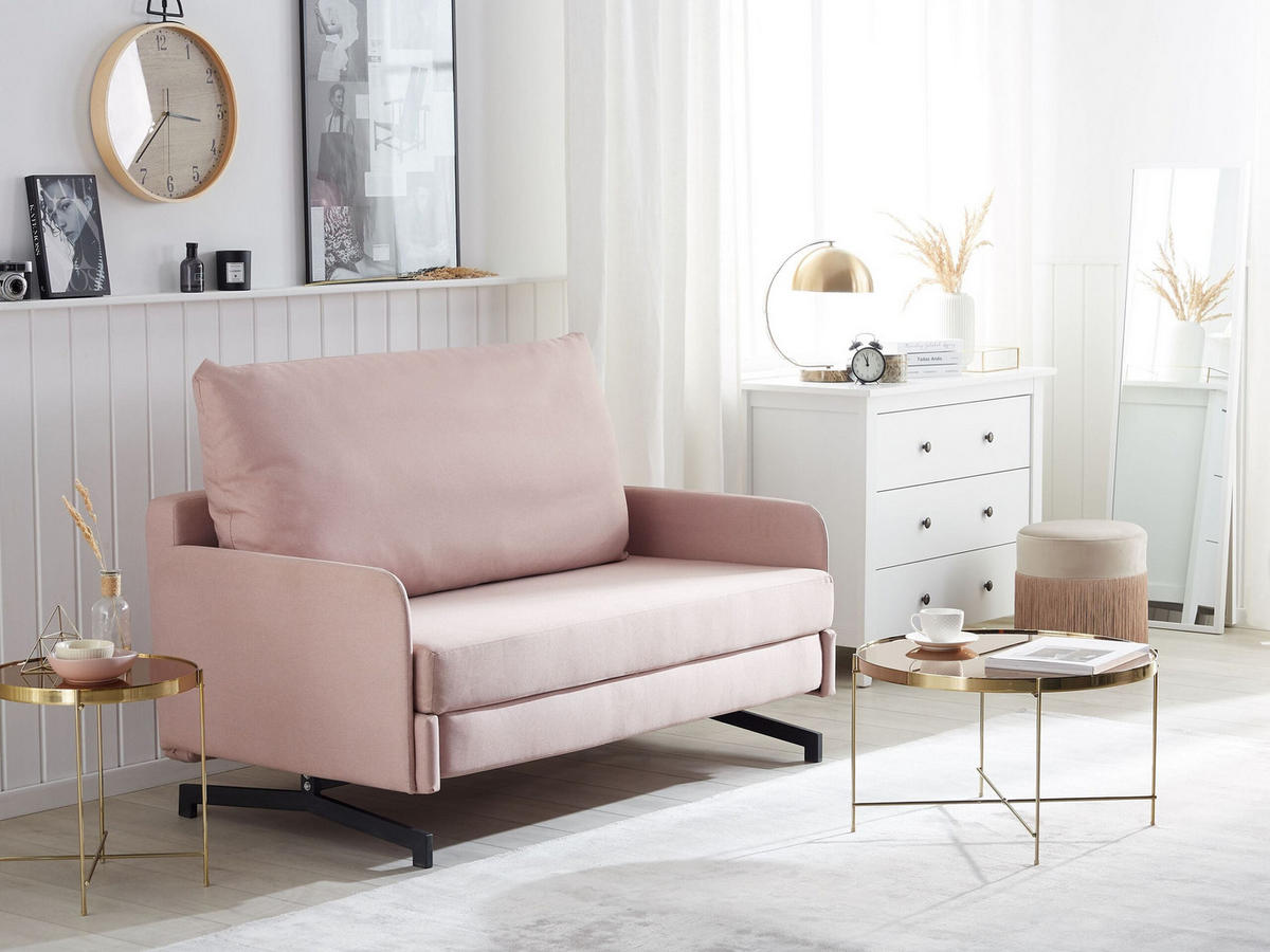 2 SZEMÉLYES KANAPÉÁGY Poliészter Rózsaszín Belfast - pink, textil (147/68/80cm) - Beliani