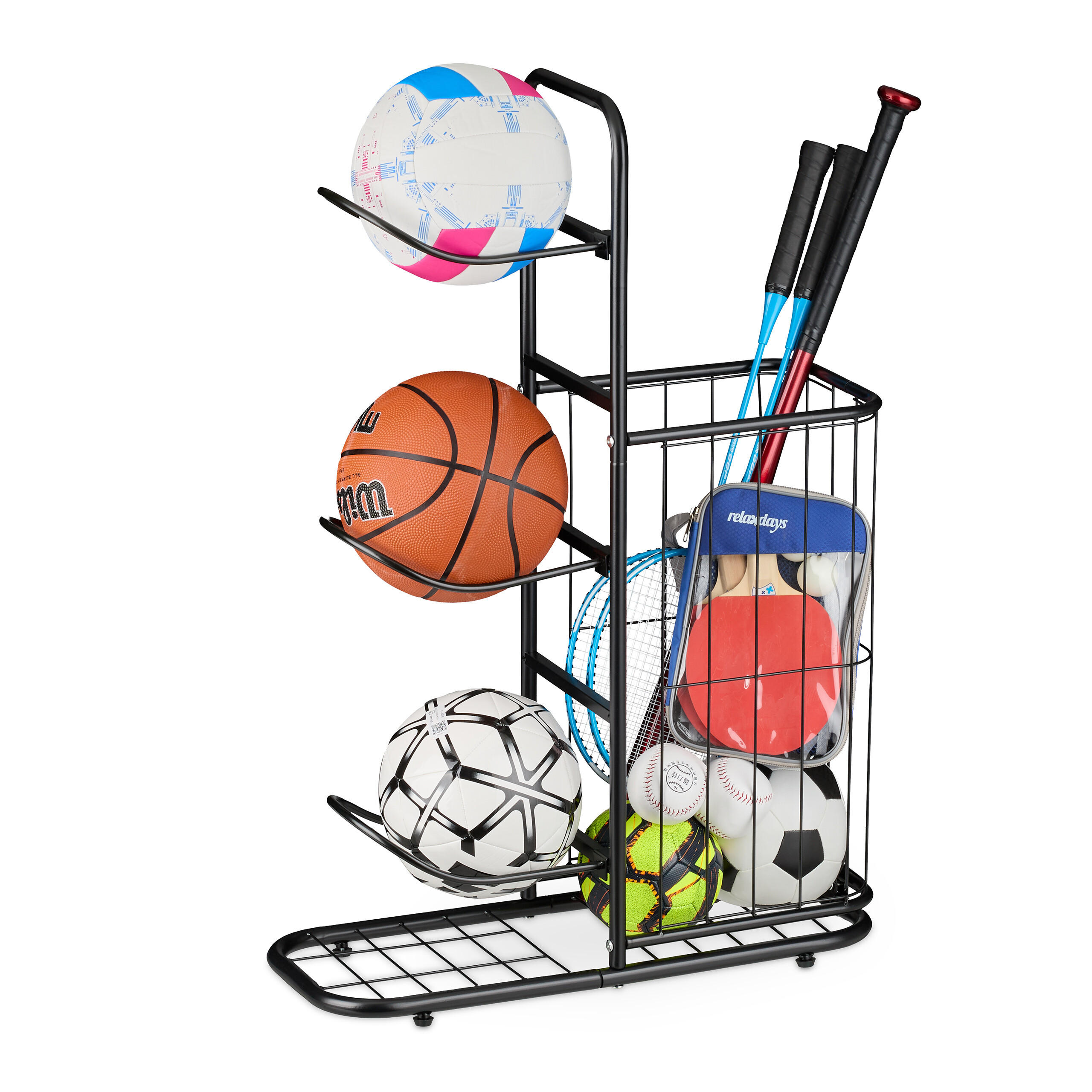 STOJAN na lopty - čierna, kov (60/87/23.5cm) - Relaxdays