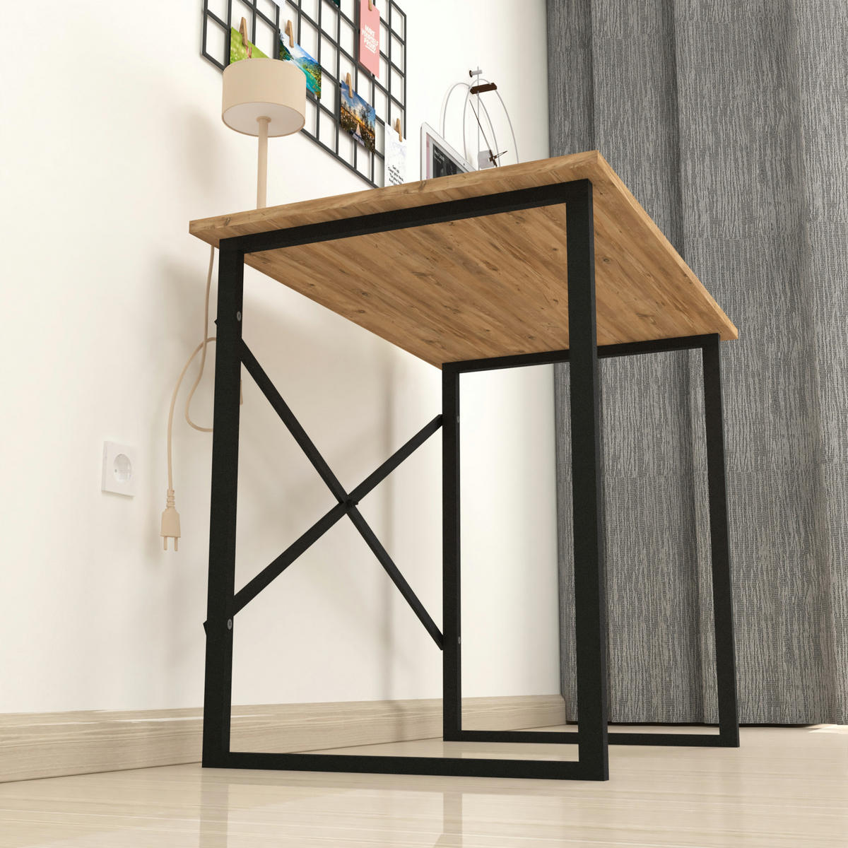 SCHREIBTISCH Tjeldsund - Eichefarben/Schwarz, Holzwerkstoff/Metall (60/90/74cm) - [en.casa]