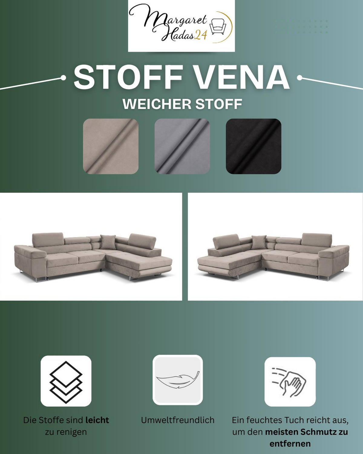 ECKSOFA Marlene III L-Form mit verstellbaren Kopfstützen Schlaffunktion Bettkasten 271 cm links dunkelgrau - Dunkelgrau, Kunststoff (271/202cm) - Margaret Hadas24