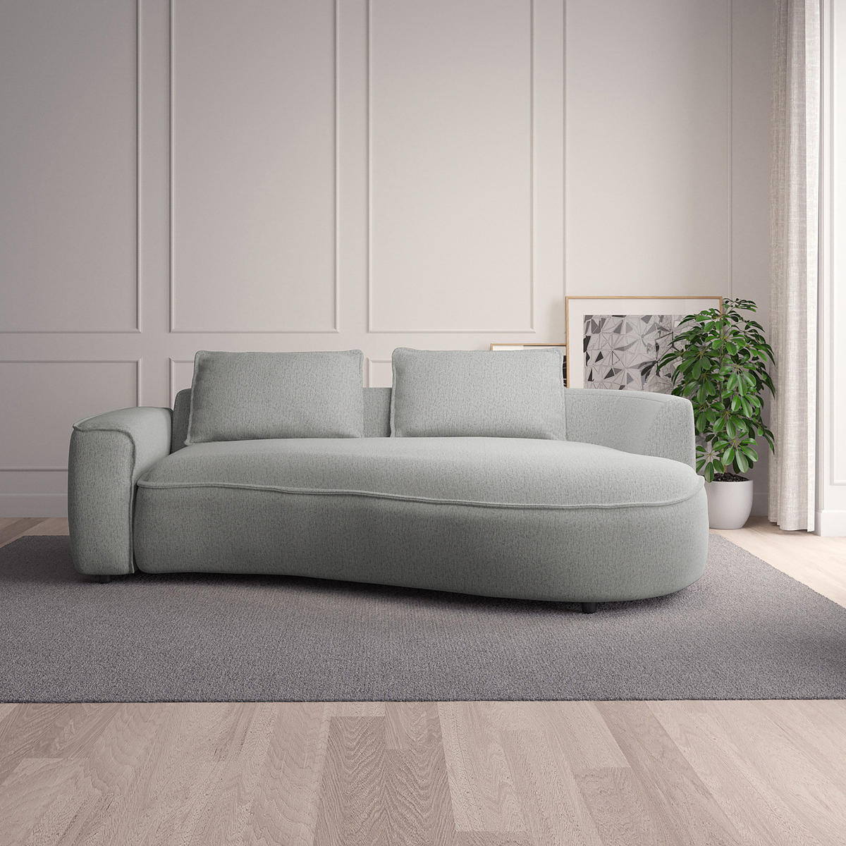 2,5-SITZER SOFA - Hellgrau/Schwarz, Kunststoff/Textil (217/82/146cm) - home24