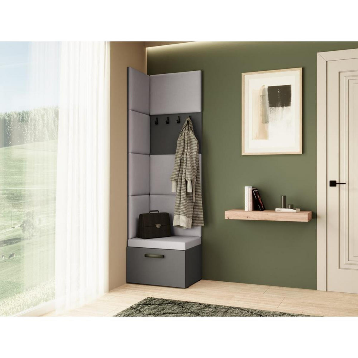 GARDEROBE Margaret V 81/203/43 mit gepolsterten Paneelen - Schwarz/Graphitfarben, Holzwerkstoff/Kunststoff (60/206.5/42cm) - Beautysofa