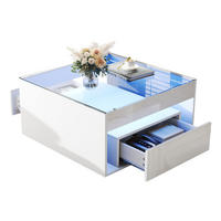 COUCHTISCH 70/70/35 cm in Weiß aus MDF und Glas mit LED und Stauraum - Weiß, Holzwerkstoff (70/70/35cm) - OKMYHOME