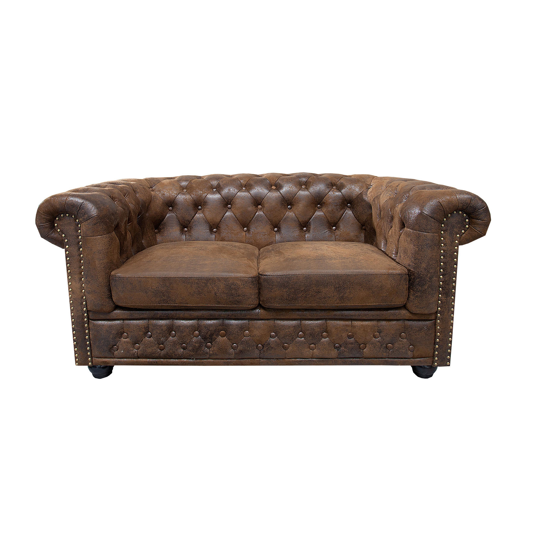 2-SITZER SOFA CHESTERFIELD Microfaser Braun 150 cm - Dunkelbraun/Braun, Holz/Textil (150/73/85cm) - riess-ambiente