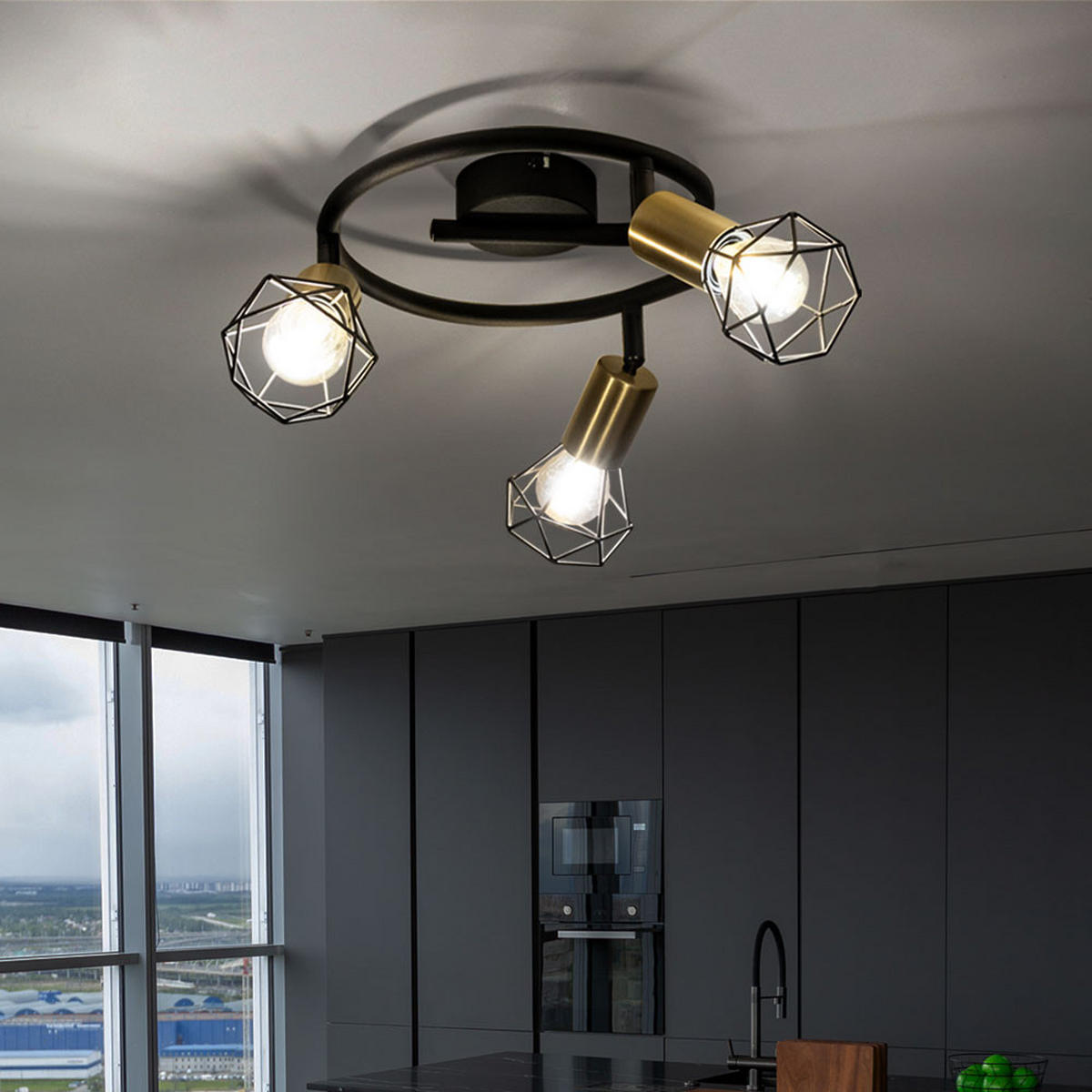 LED DECKENLEUCHTE Metall schwarz messing - Schwarz, Metall (23/23/18cm) - Globo Lighting