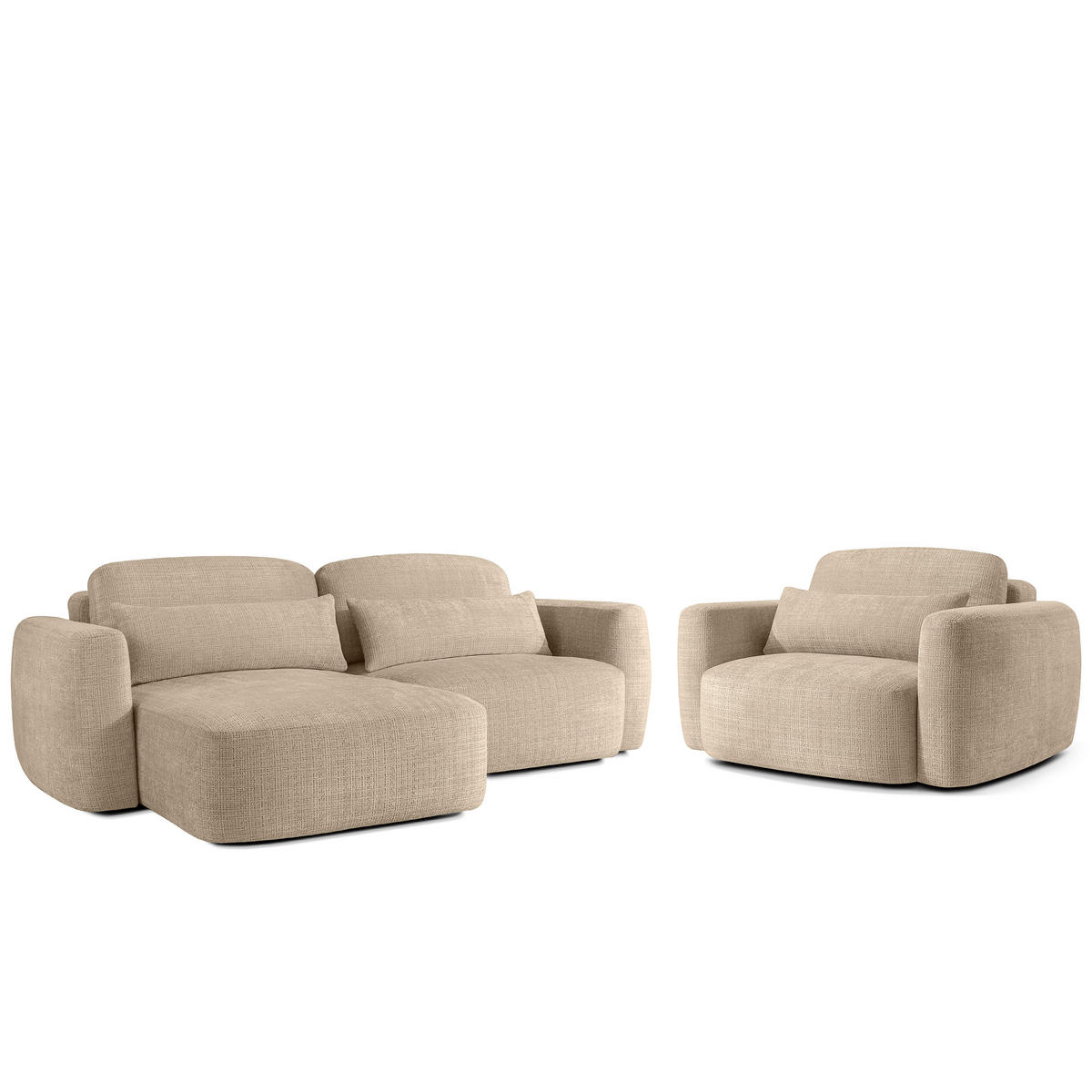 SITZGARNITUR ELOSA - Beige, Holz/Textil (245/85/165cm) - KONSIMO®