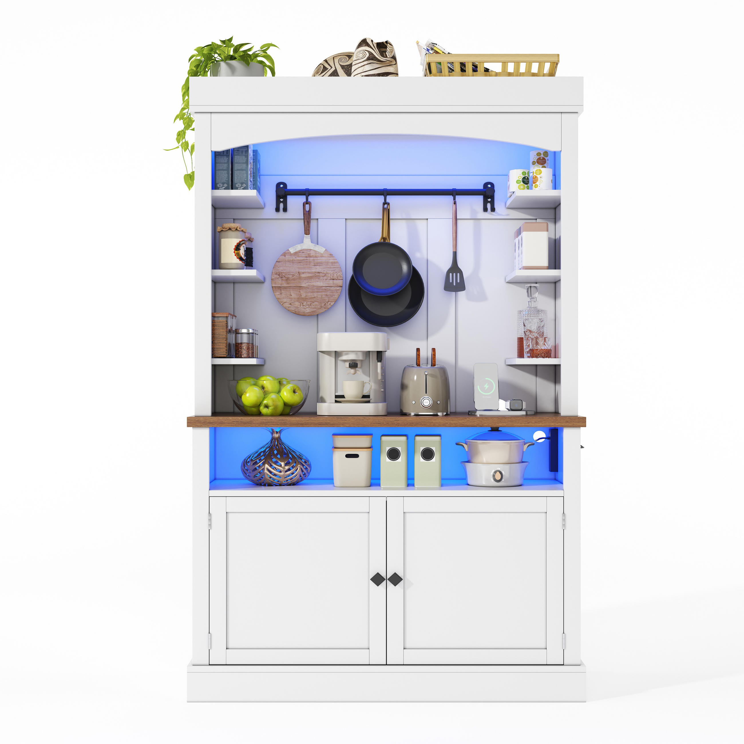 BUFFET 183 cm MDF Weiß mit Bogendesign, RGB-LED und Weinregal - Weiß, Holzwerkstoff (43/183/106cm) - Korfee