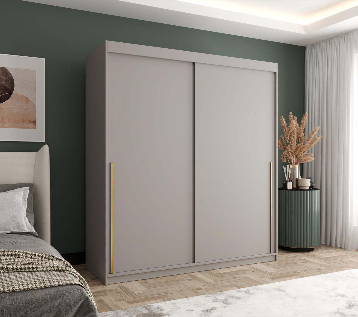 SCHIEBETÜRENSCHRANK 180 cm Breite Kaschmir mit goldenem Griff - Kaschmir/Goldfarben, Holzwerkstoff (180/200/62cm) - Home Collective