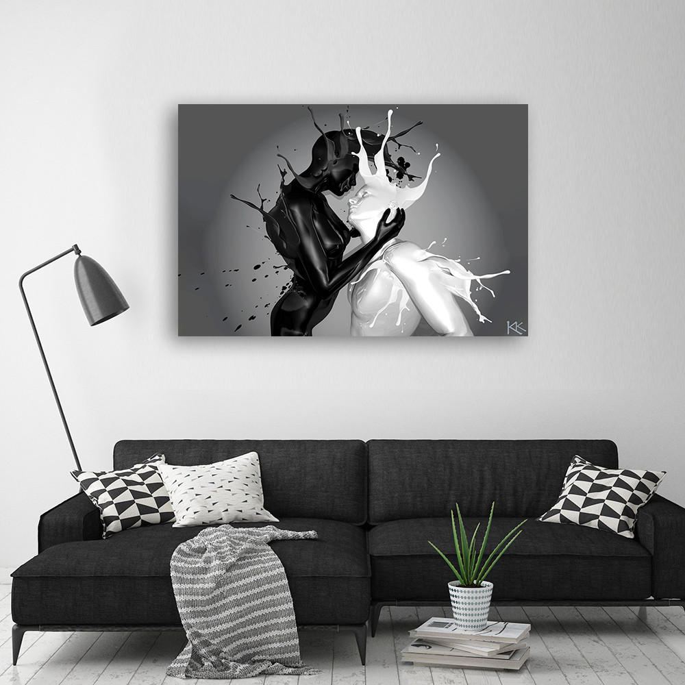 LEINWANDBILD Kaffee und Milch Abstraktion Paar Liebe 100x70cm - Grau, Textil (100/70cm) - Feeby