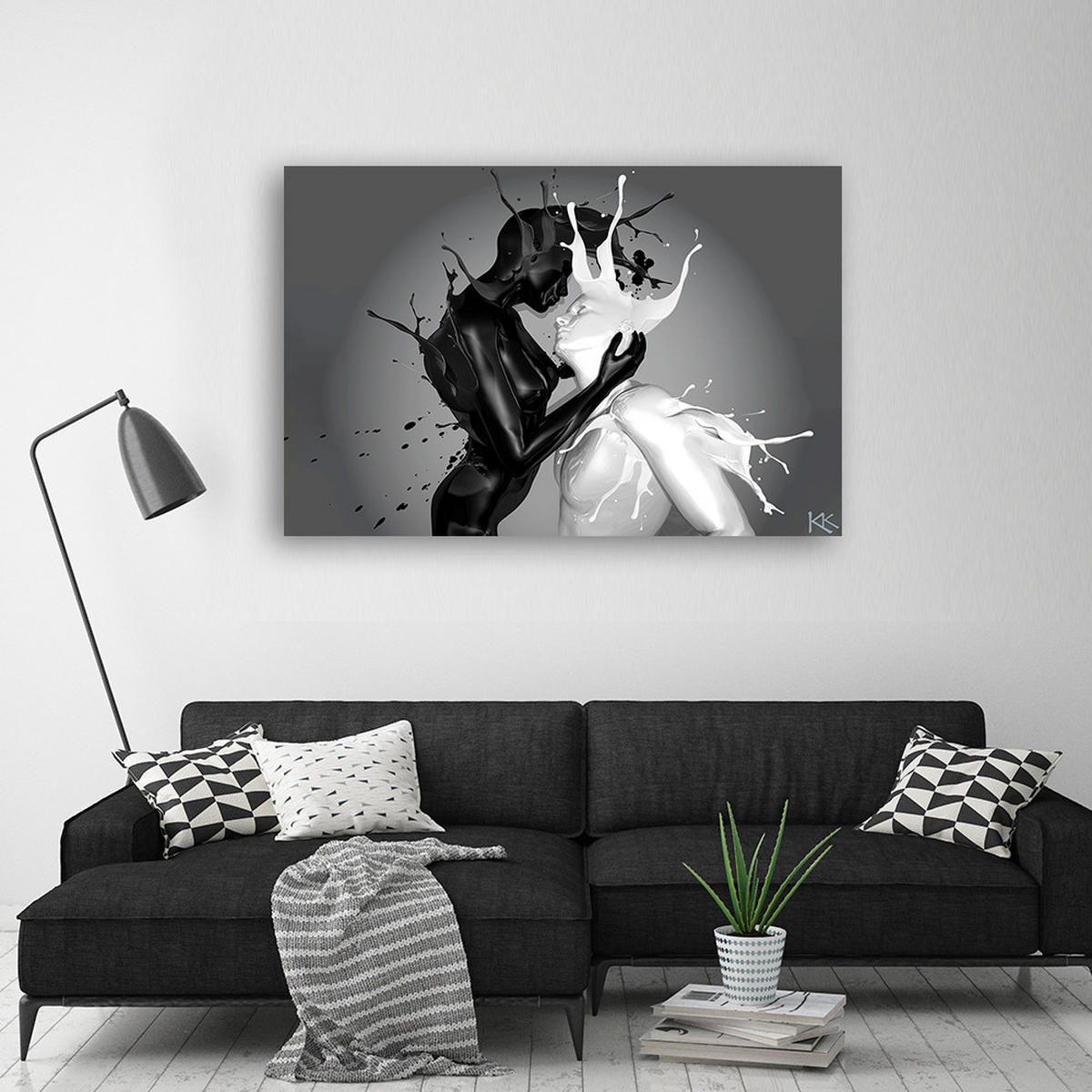 LEINWANDBILD Kaffee und Milch Abstraktion Paar Liebe - Grau, Textil (90/60cm) - Feeby