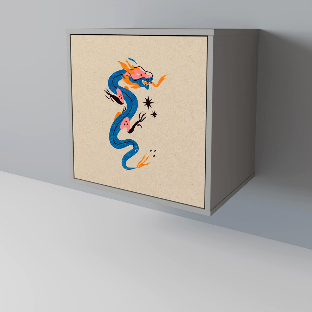 SIDEBOARD MYTHOLOGICAL CREATURES, Grau, 57,5x42x67,5 cm, Schwarze Metall-Rahmenfüße - Multicolor/Schwarz, Holzwerkstoff/Metall (57.5/67.5/42cm) - SpaceRebels