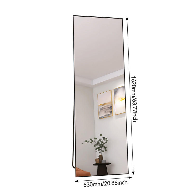 STANDSPIEGEL 1620 x 530 mm, full-length mirror, can be placed against a wall or hung, black, aluminum alloy frame - Schwarz, Glas (53/162/3cm) - WoodenAura