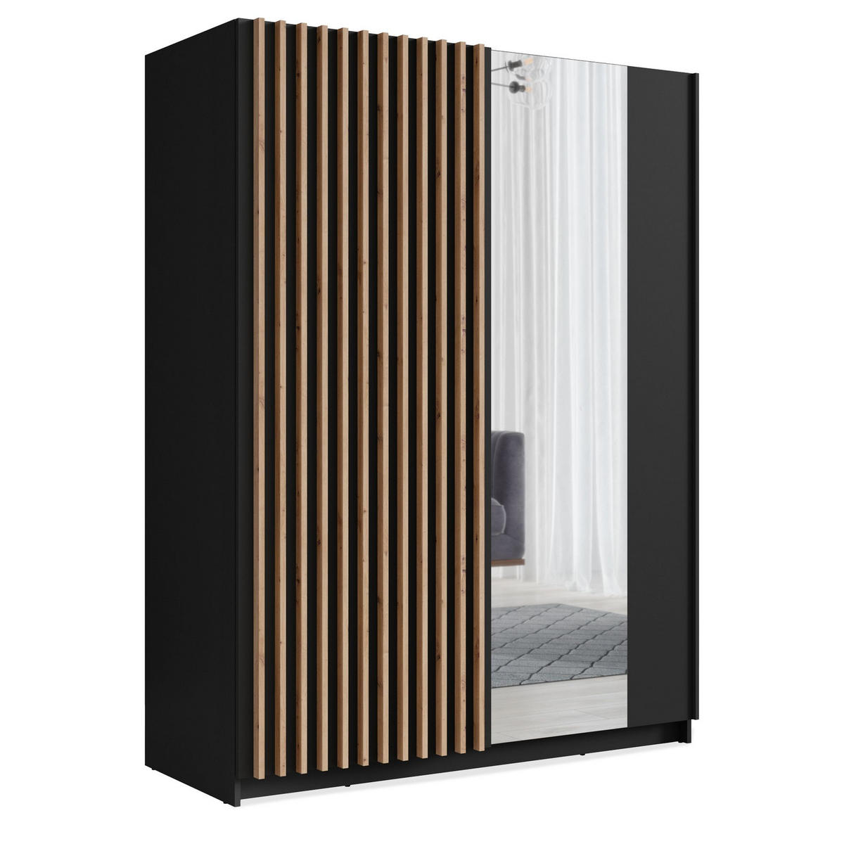 SCHIEBETÜRENSCHRANK CASTARI Schwarz / Artisan Eiche - Schwarz/Eiche Artisan, Holzwerkstoff (150.6/198.5/62cm) - KONSIMO®