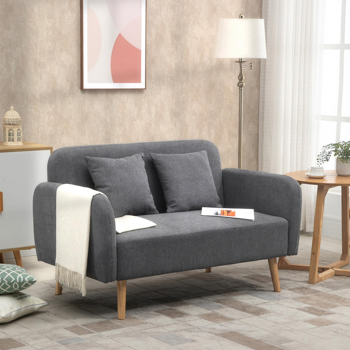 SOFA 2-Sitzer mit 2 Kissen 130 cm Grau - Grau, Holzwerkstoff (130/80/70cm) - Meubliv