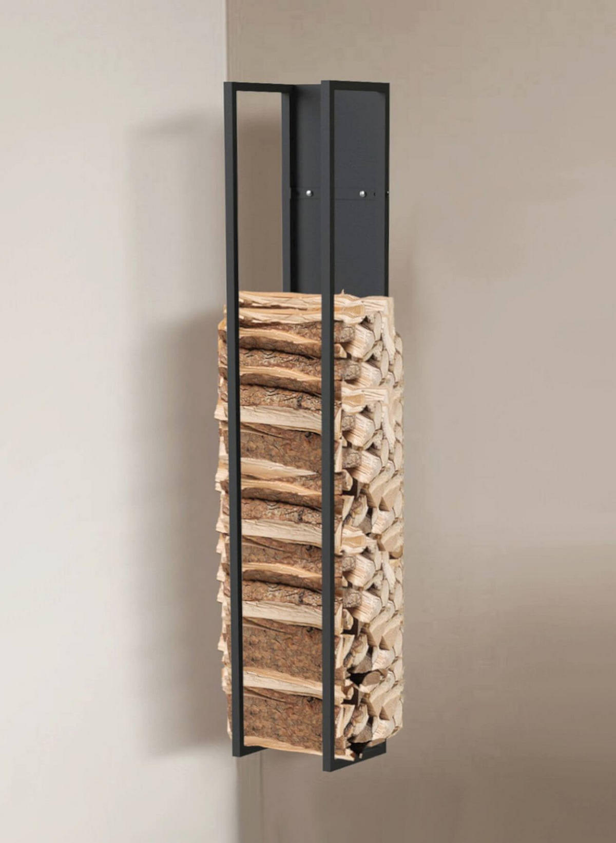 KAMINHOLZREGAL Wand Metall Schwarz 25/25/140 cm - Schwarz, Metall (25/140/25cm) - DanDiBo