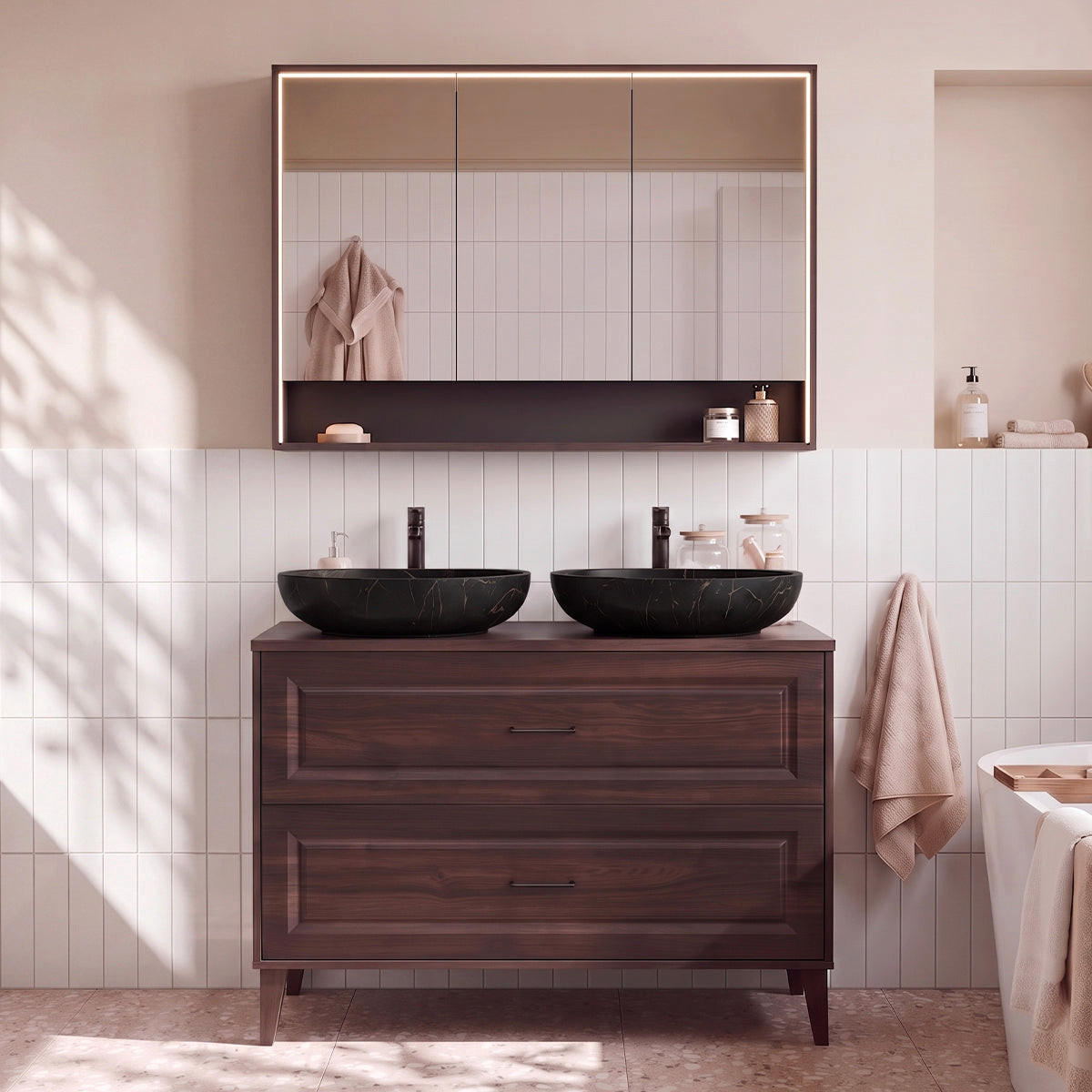KOUPELNOVÝ NÁBYTEK 120cm Moka 2er-Set Dřevo - hnědá, kompozitní dřevo (120/84.5/46cm) - Petits-meubles