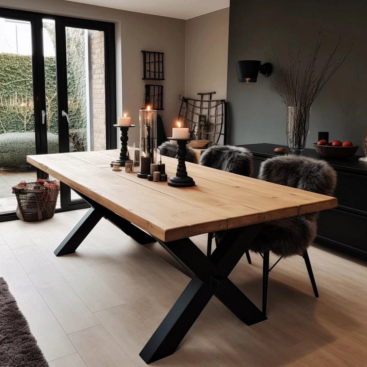 ESSTISCH Sophisticated Oak - Natur - 120/100/76 cm - Schwarz/Naturfarben, Holz/Metall (120/100/76cm) - TRL Handmade Furniture