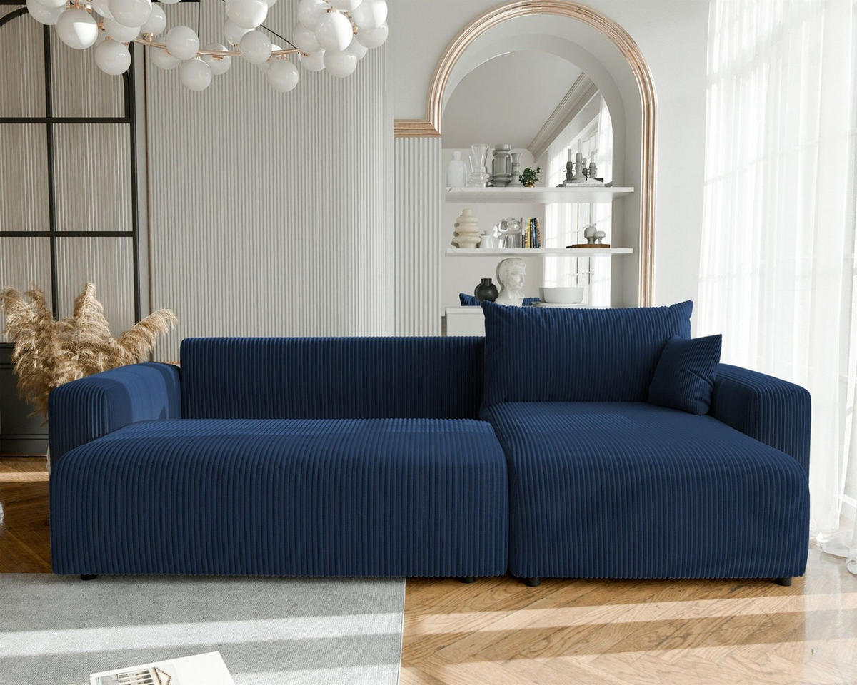 ECKSOFA Luna Max Mit Schlaffunktion - Blau, Holzwerkstoff/Textil (145/278cm) - Fun Möbel