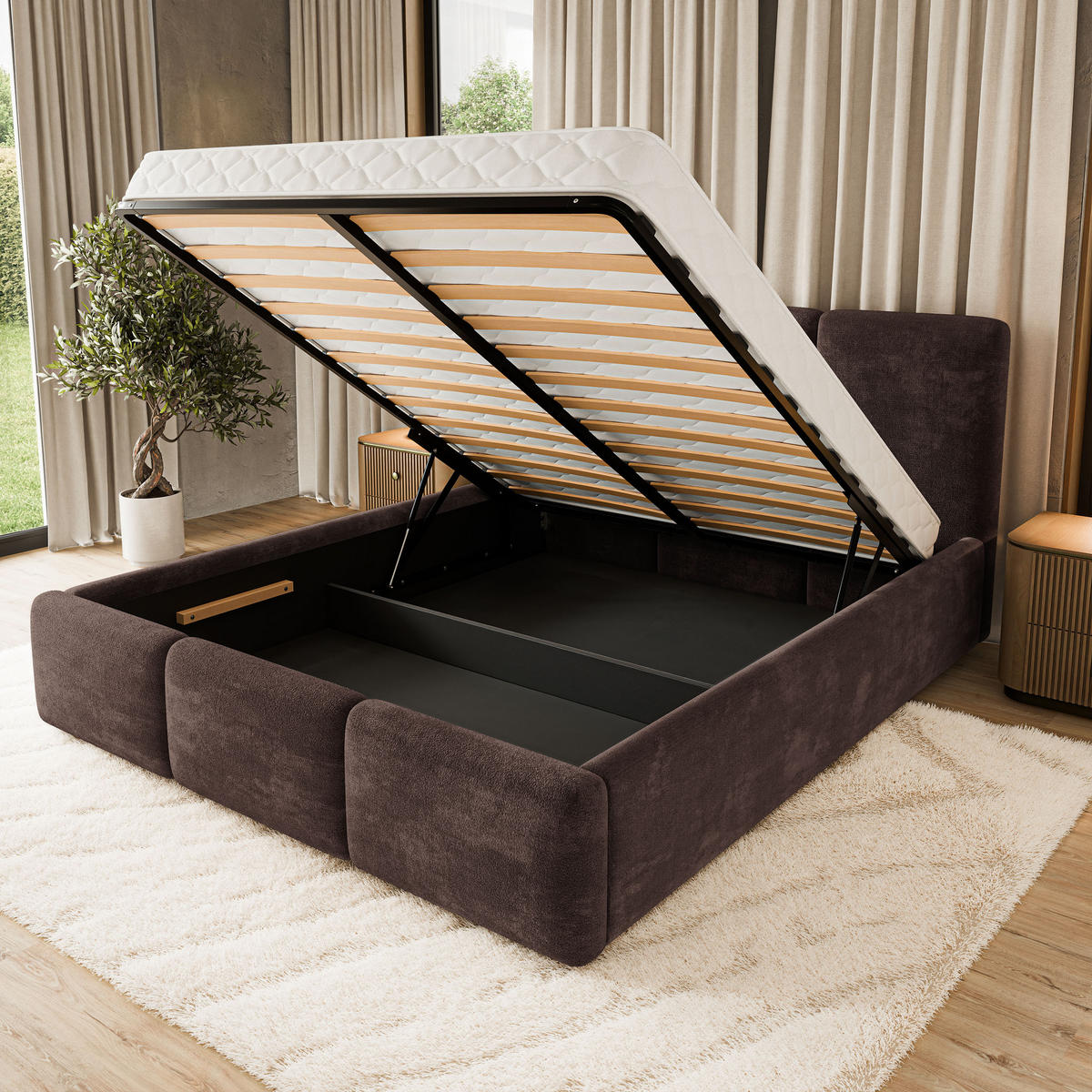 POLSTERBETT MORENA LM 160x200 cm mit Bettkästen - Braun - Braun, Holz (160/200cm) - MASSENO