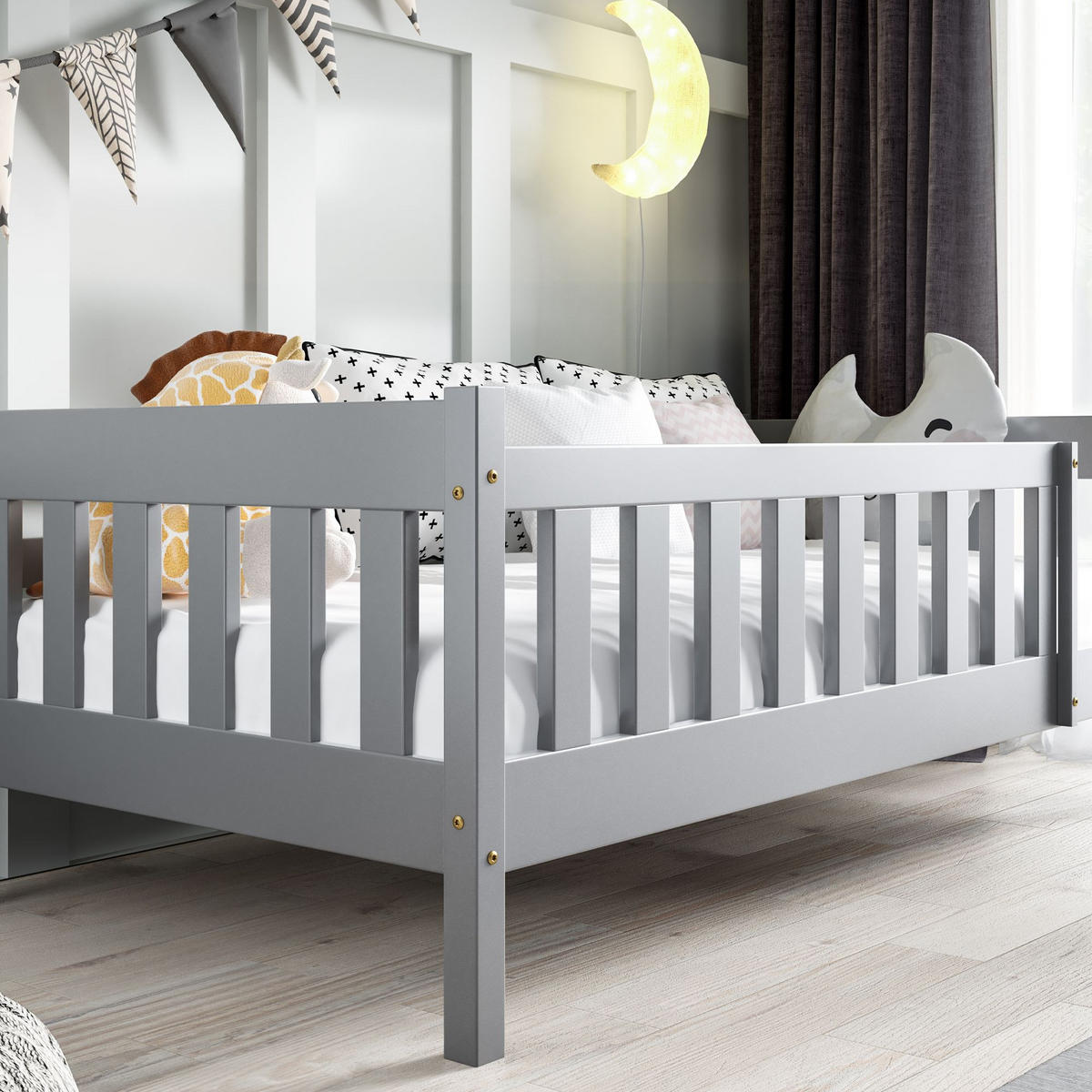 KINDERBETT Holzbett LUMBE - Grau, Holz (80/190cm) - KONSIMO®