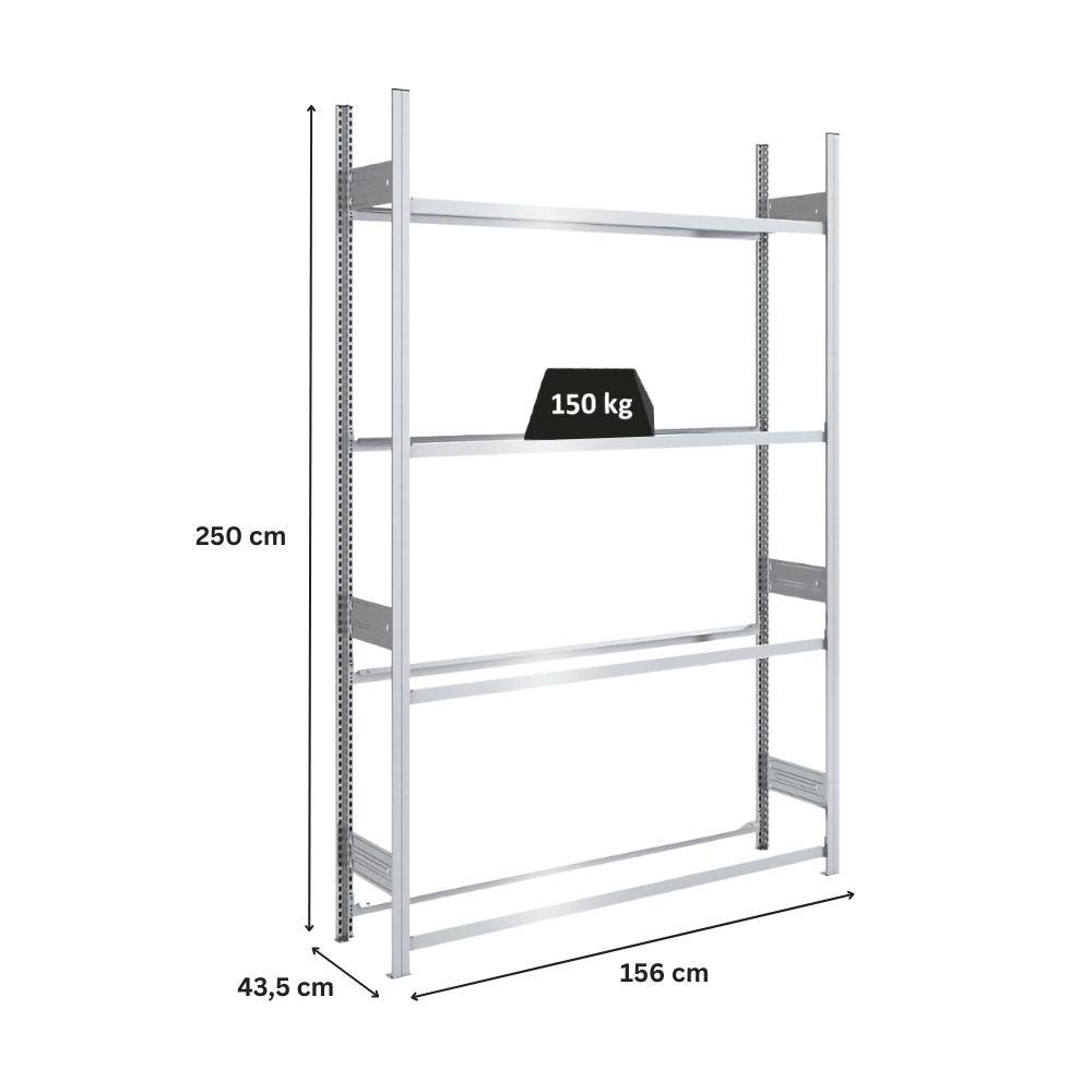 REIFENREGAL TIRE PRO 250x150x43cm 4 Ebenen 150kg Fachlast Bis zu 7 Reifen pro Ebene Verzinkt - Silberfarben, Metall (150/250/43cm) - PROREGAL