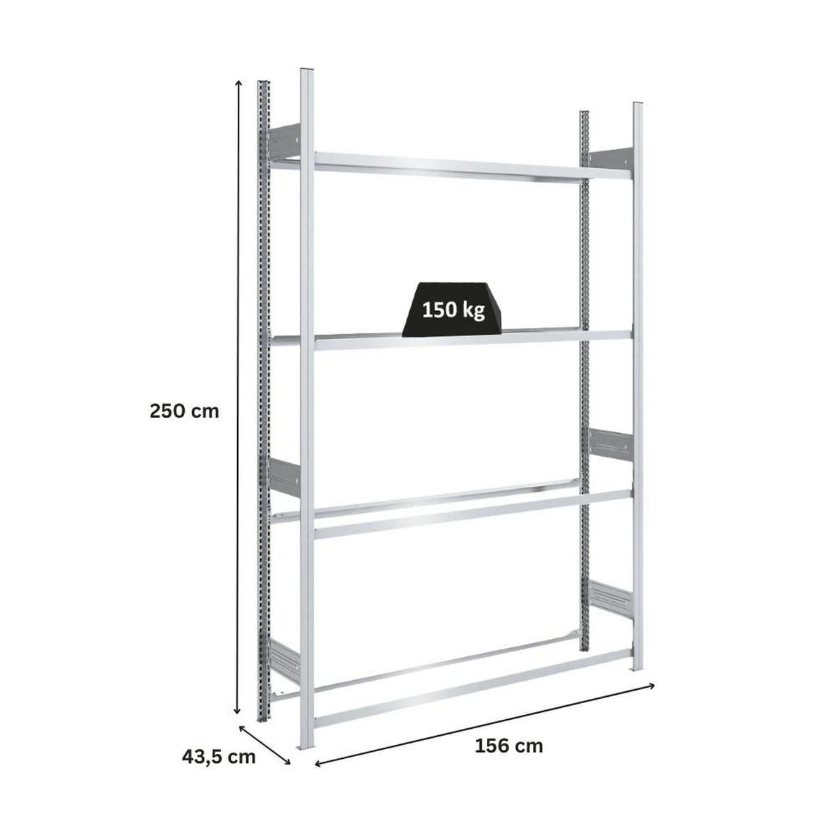 REIFENREGAL TIRE PRO 250x150x43cm 4 Ebenen 150kg Fachlast Bis zu 7 Reifen pro Ebene Verzinkt - Silberfarben, Metall (150/250/43cm) - PROREGAL
