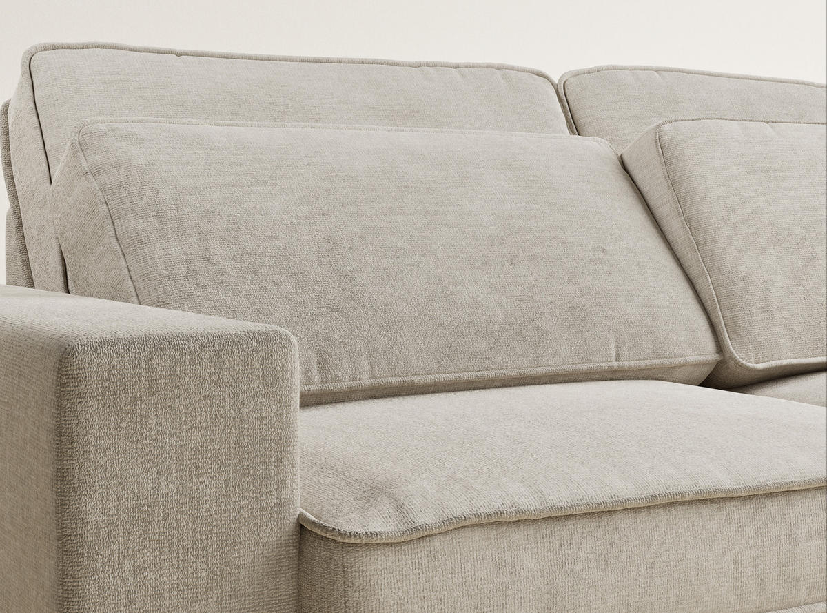 ECKSOFA Kirou Beige Chenille-Stoff - Rechts Seite - Beige/Schwarz, Holz/Holzwerkstoff (311/225cm) - Maison de Reve