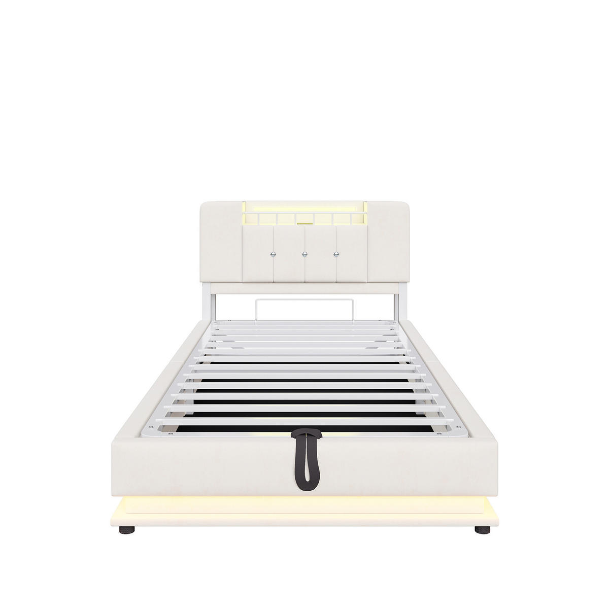 POLSTERBETT 90/200 cm Beige mit Stauraum mit LED-Beleuchtung und USB- und Type-C-Anschlüssen Samtbezug - Beige, Textil (90/200cm) - OKWISH