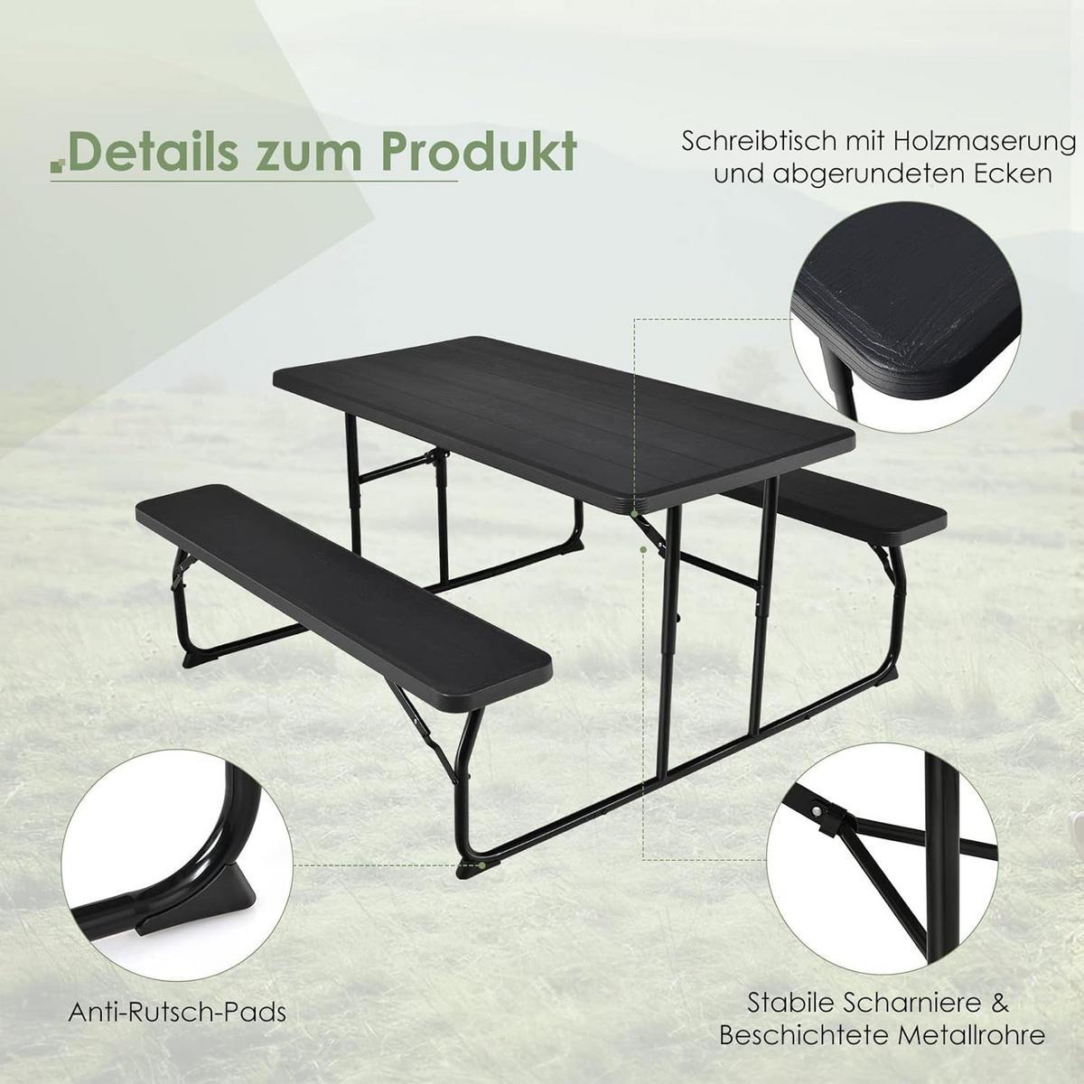 PICKNICKTISCH Klappbarer Schwarz - Schwarz, Metall - COSTWAY
