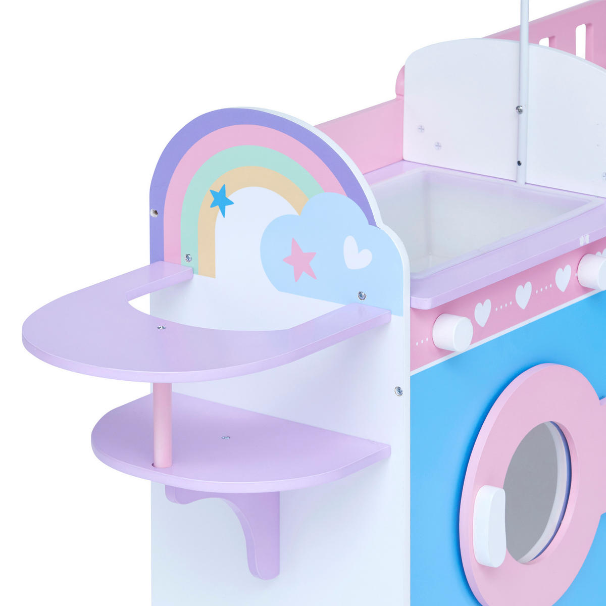 PUPPEN NURSERY 6 in 1 Holz Set mit Bett Mobile Spuele Hochstuhl, Rosa, 63cm - Pink, Holzwerkstoff (28/63/100cm) - Teamson Kids