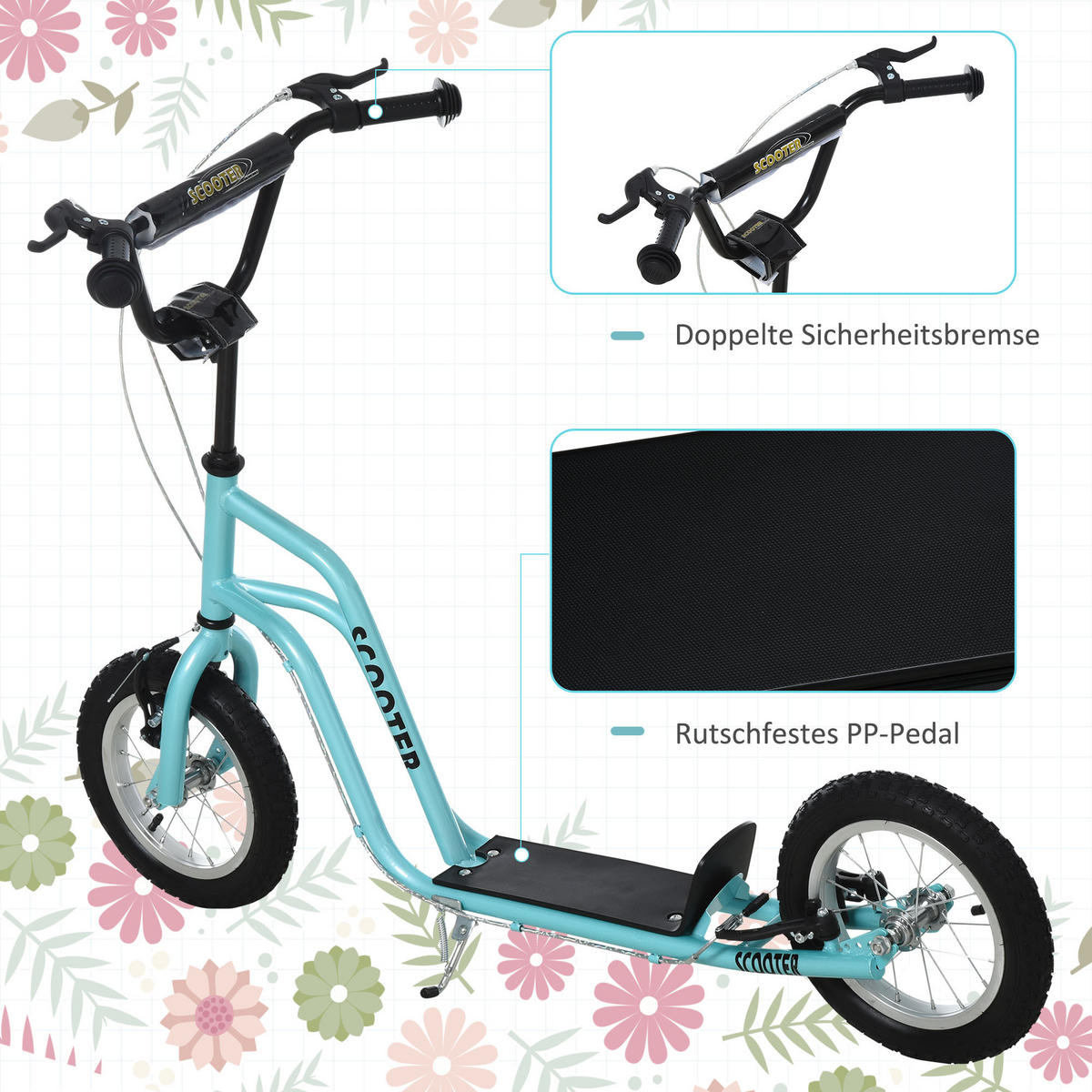 KINDERROLLER, Schwarz/Blau, Stahl+ Aluminium - Blau, Metall (120/58/80cm) - HOMCOM