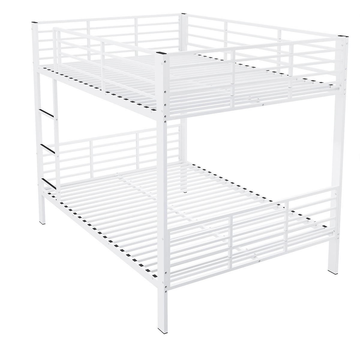 ETAGENBETT aus Metall 140x200 cm Weiß mit Rausfallschutz, Leiter und geräuscharmem Schlafkomfort - Weiß, Metall (140/200cm) - Modfu