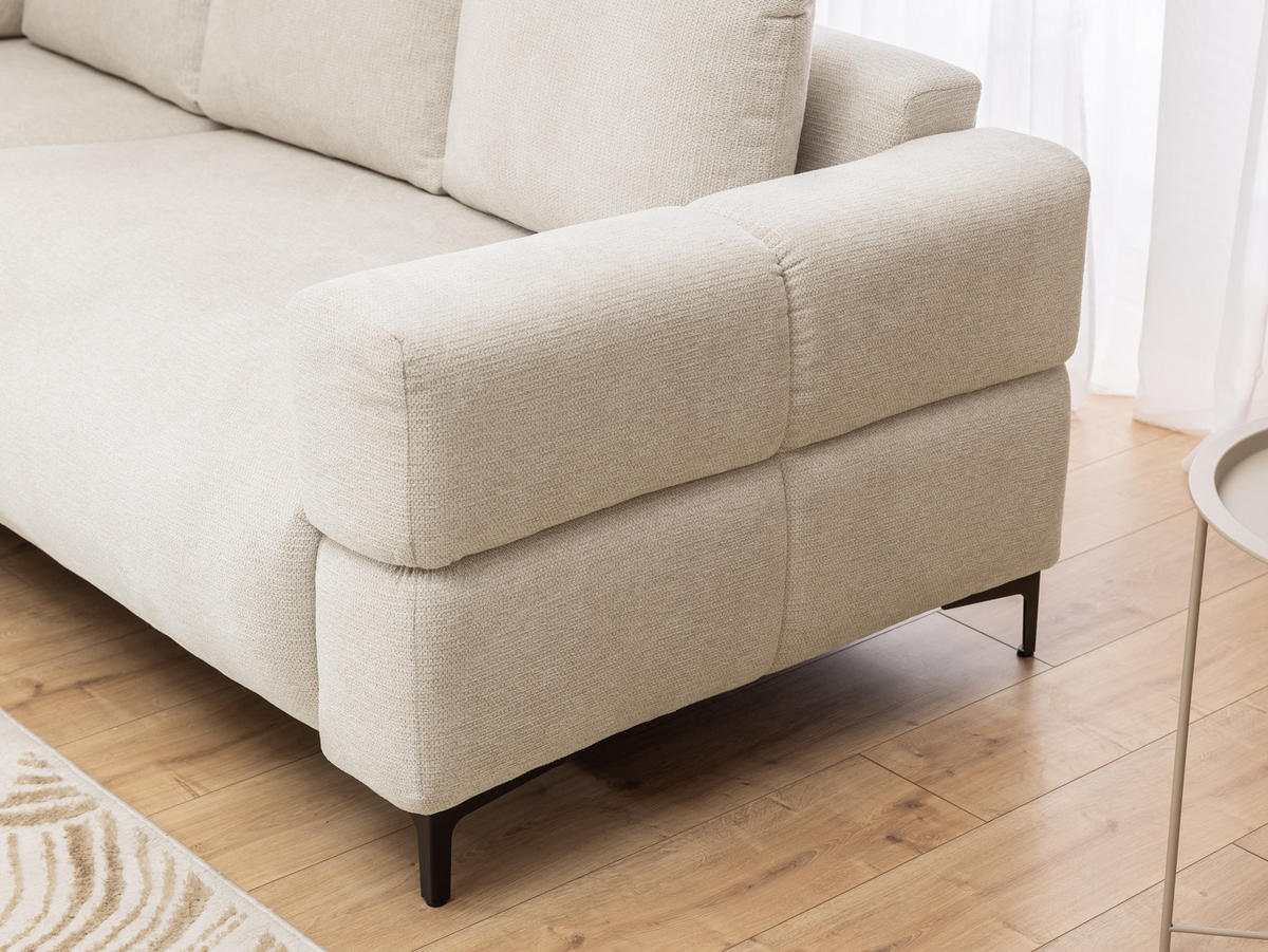 ECKSOFA Cardea in Bubble-Optik aus weichem Creme Strukturstoff mit hohem Sitzkomfort - Ottomane links - Creme/Schwarz, Holz/Textil (170/230cm) - S-Style Möbel
