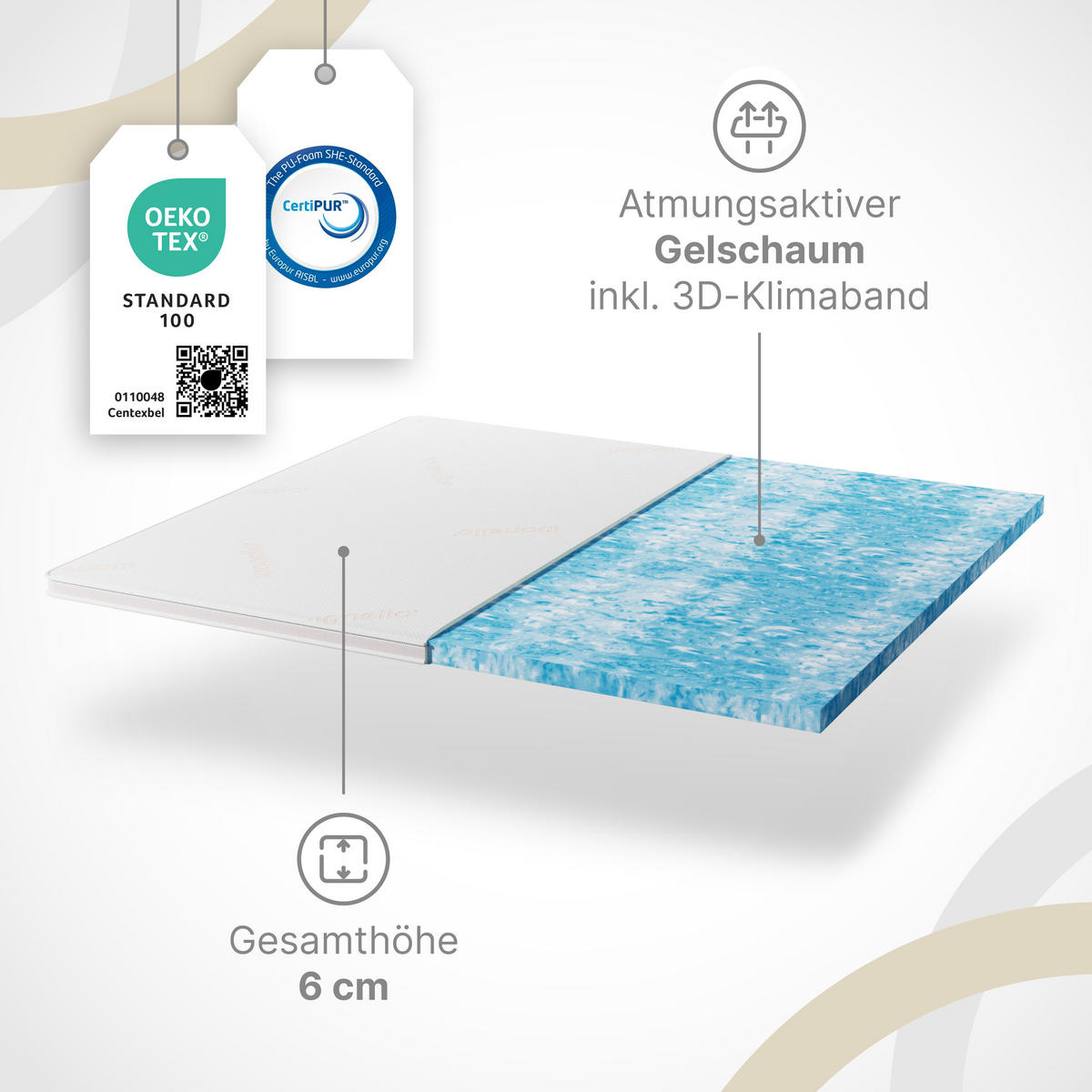 GELTOPPER 100/200 cm Premium ca. 6 cm - Weiß, Textil (100/200cm) - wonello
