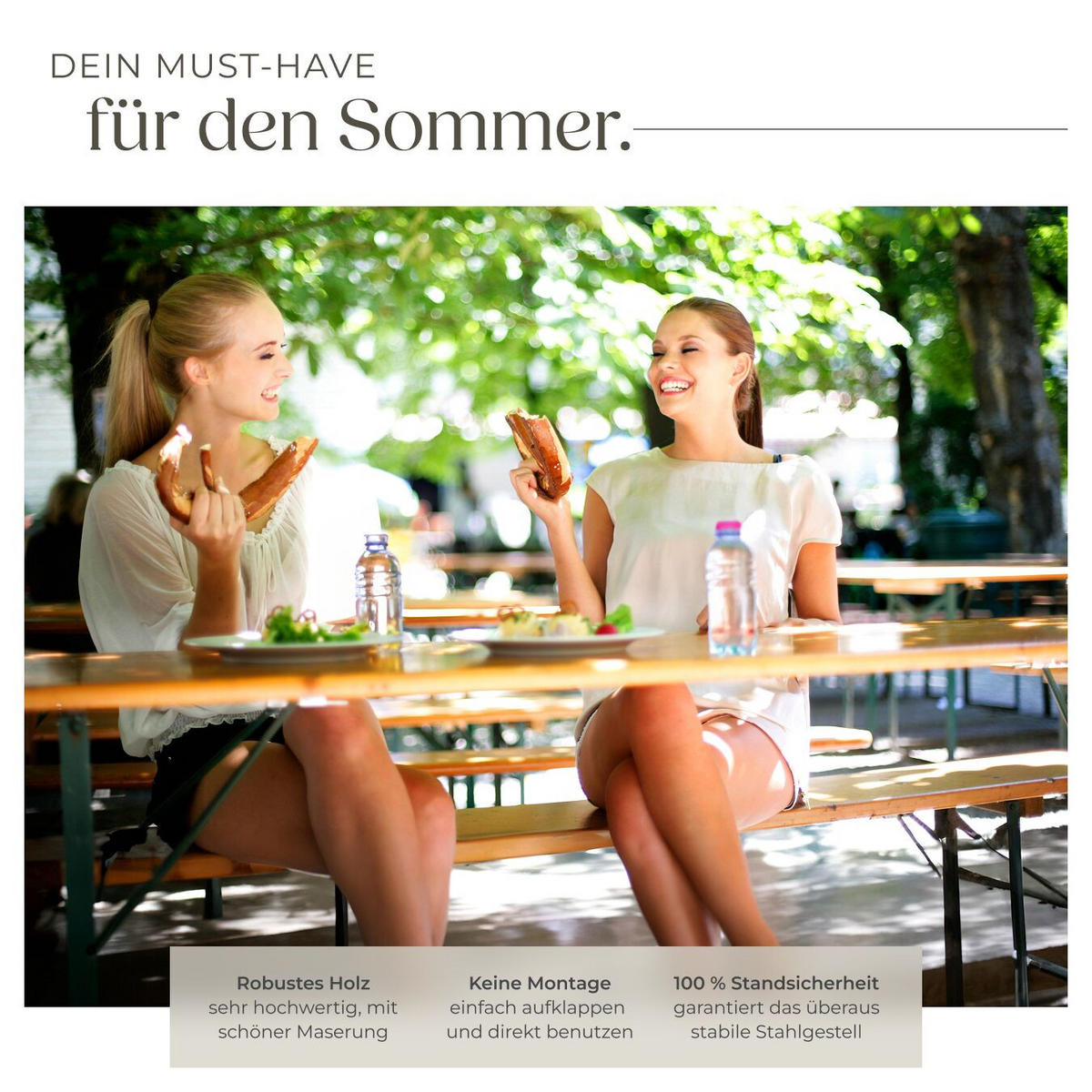 BIERZELTGARNITUR Ralf,Holzlackierung mit Klarlack,braun - Braun, Naturmaterialien/Holz - tectake