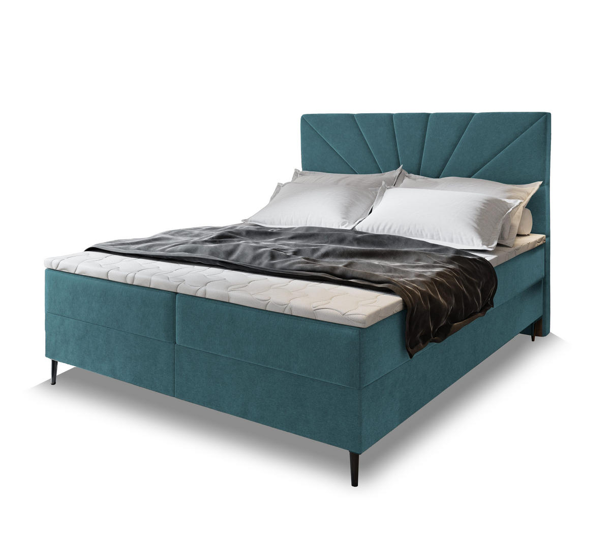 POSTEL BOXSPRING MURI 140x200 cm, s matrací a úložným prostorem, petrolejová - petrolejová, kov/kompozitní dřevo (140/200cm) - MASSENO