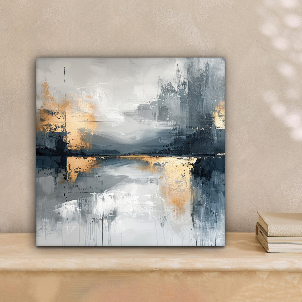 LEINWANDBILD Kunst - Grau - Gold - Abstrakt 20x20 cm - Dunkelgrau, Textil (20/20cm) - MuchoWow