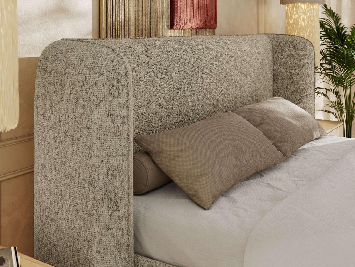 POLSTERBETT EMORA CLASSIC 160/200 - Dunkelbeige Strukture - Schaum-Matratze - Beige, Textil (160/200cm) - MKS