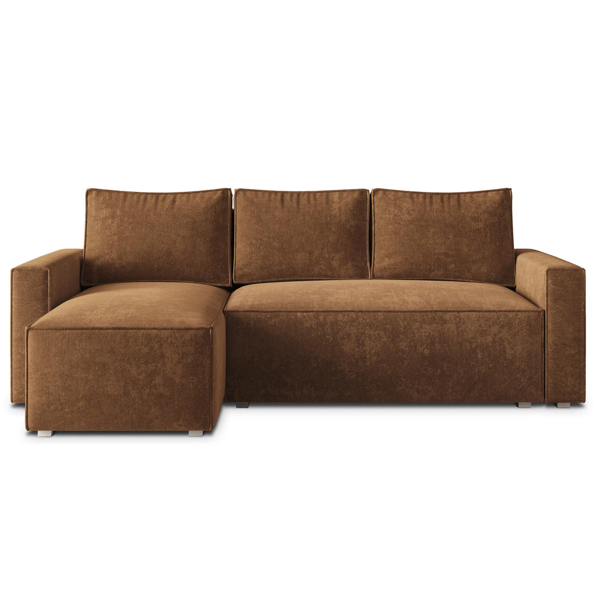 ECKSOFA POTARO LM Hellbraun Chenille mit Schlaffunktion - Hellbraun, Holzwerkstoff/Textil (232/140cm) - MASSENO