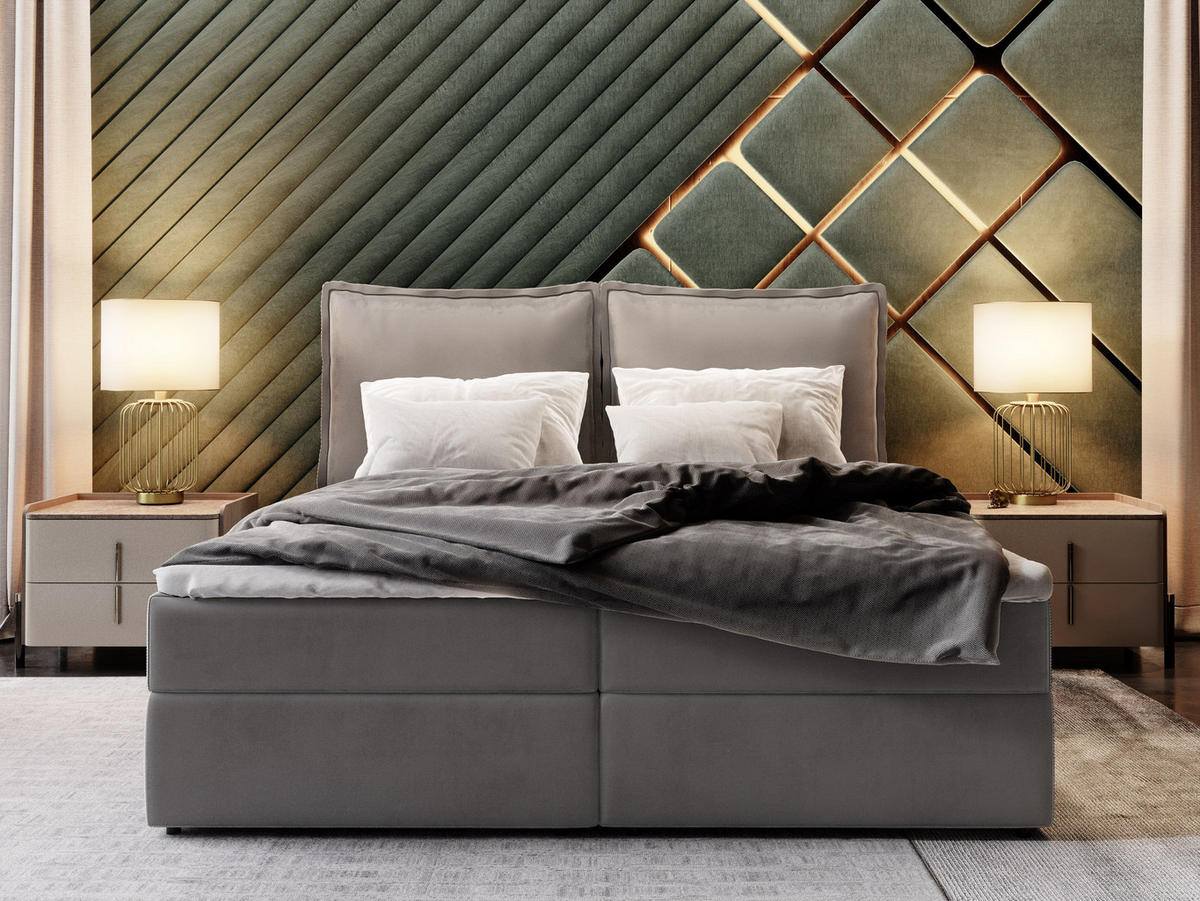 POSTEL BOXSPRING LENTE 160x200 cm, s matrací a úložným prostorem, šedá - šedá, kompozitní dřevo/textil (160/200cm) - MASSENO