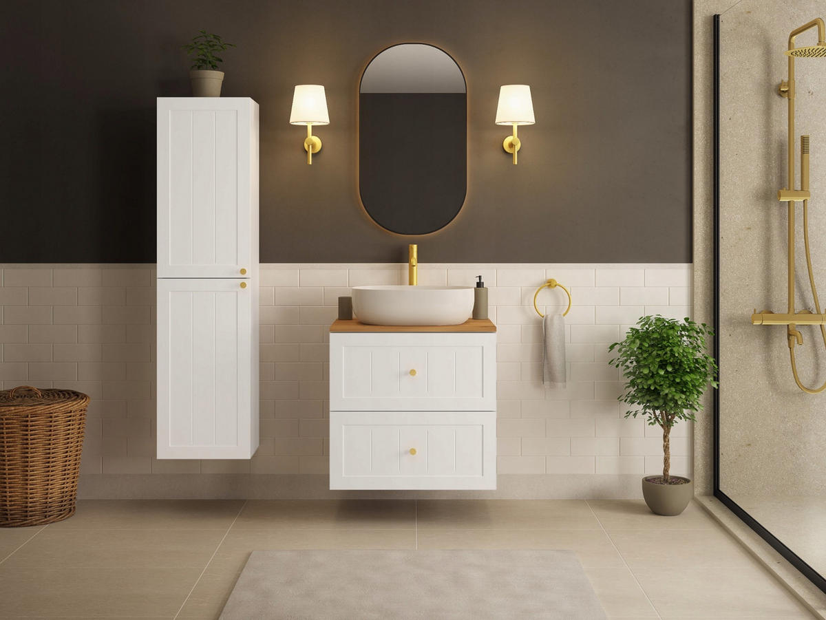 WASCHBECKUNTERSCHRANK GUSTO 120 cm mit Arbeitsplatte Farbe: Mattweiß Mattweiß - Weiß, Holzwerkstoff (120/58/46cm) - Rodan