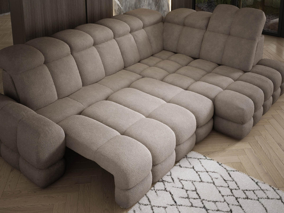 ECKSOFA TOLLO Anthology-stoff L-form 302x217x105 cm sand - Ecru, Holz/Textil (217/302cm) - DomoHome