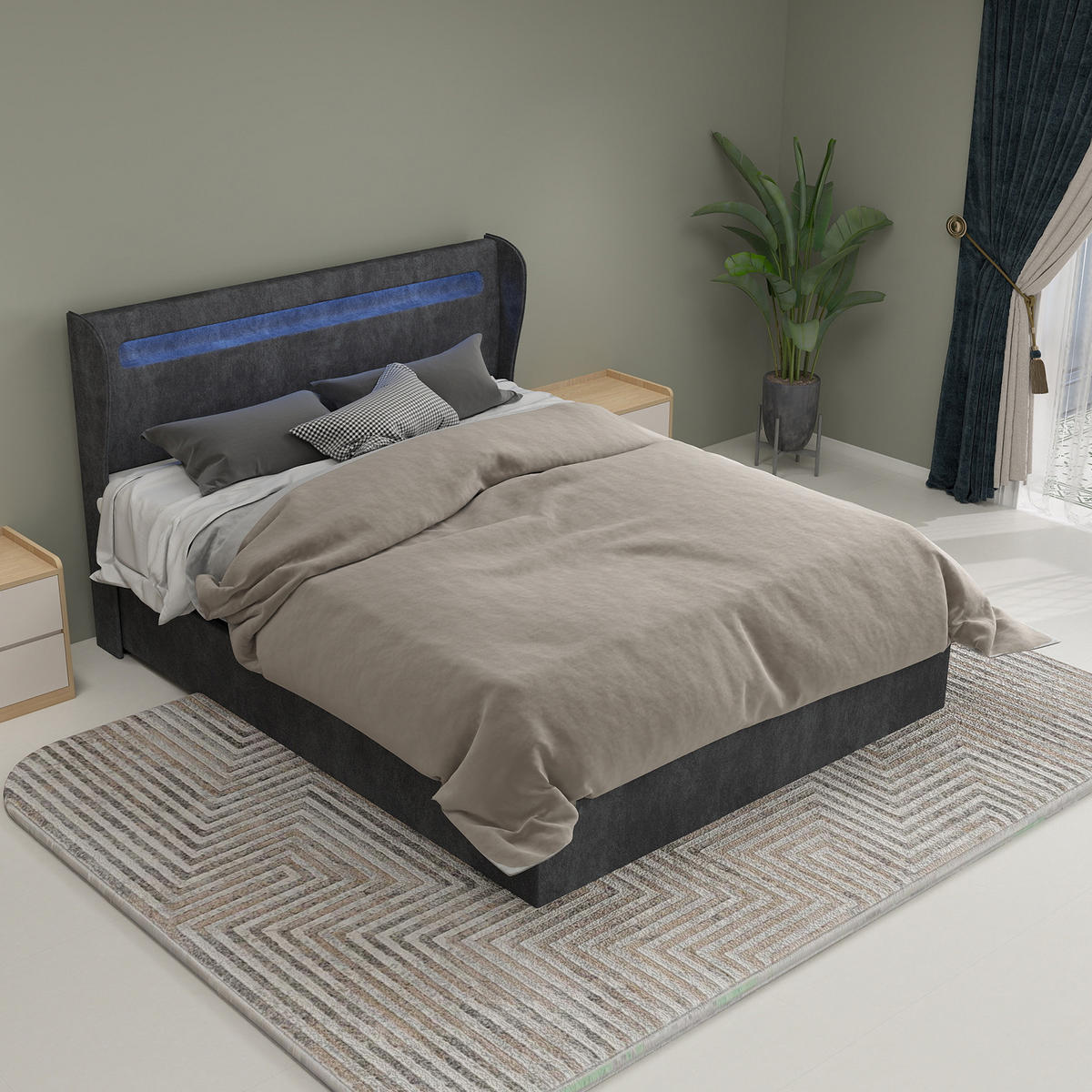 POLSTERBETT 140x200 cm LED Stauraum grau - Grau, Textil (140/200cm) - LEBENLANG