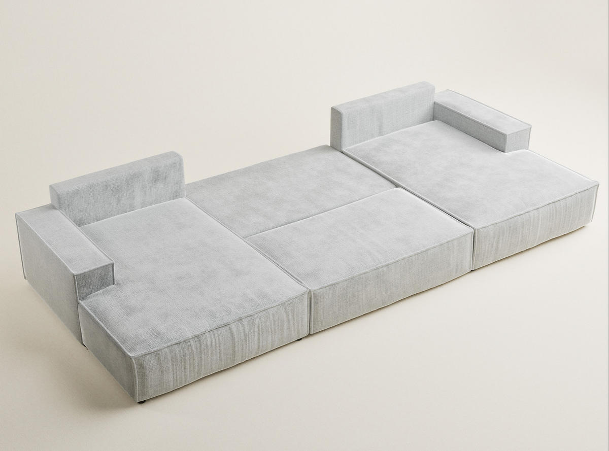 WOHNLANDSCHAFT Kyoto Grau Chenille-Stoff - Schwarz/Grau, Holz/Holzwerkstoff (398/70/148cm) - Maison de Reve