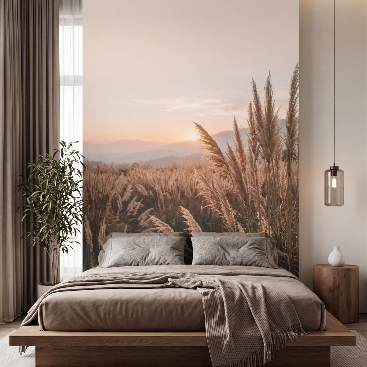 TAPETE - Gras - Feld - Sonne - Natur - 200x300 cm - Sandfarben, Papier (200/300cm) - OnlyWow