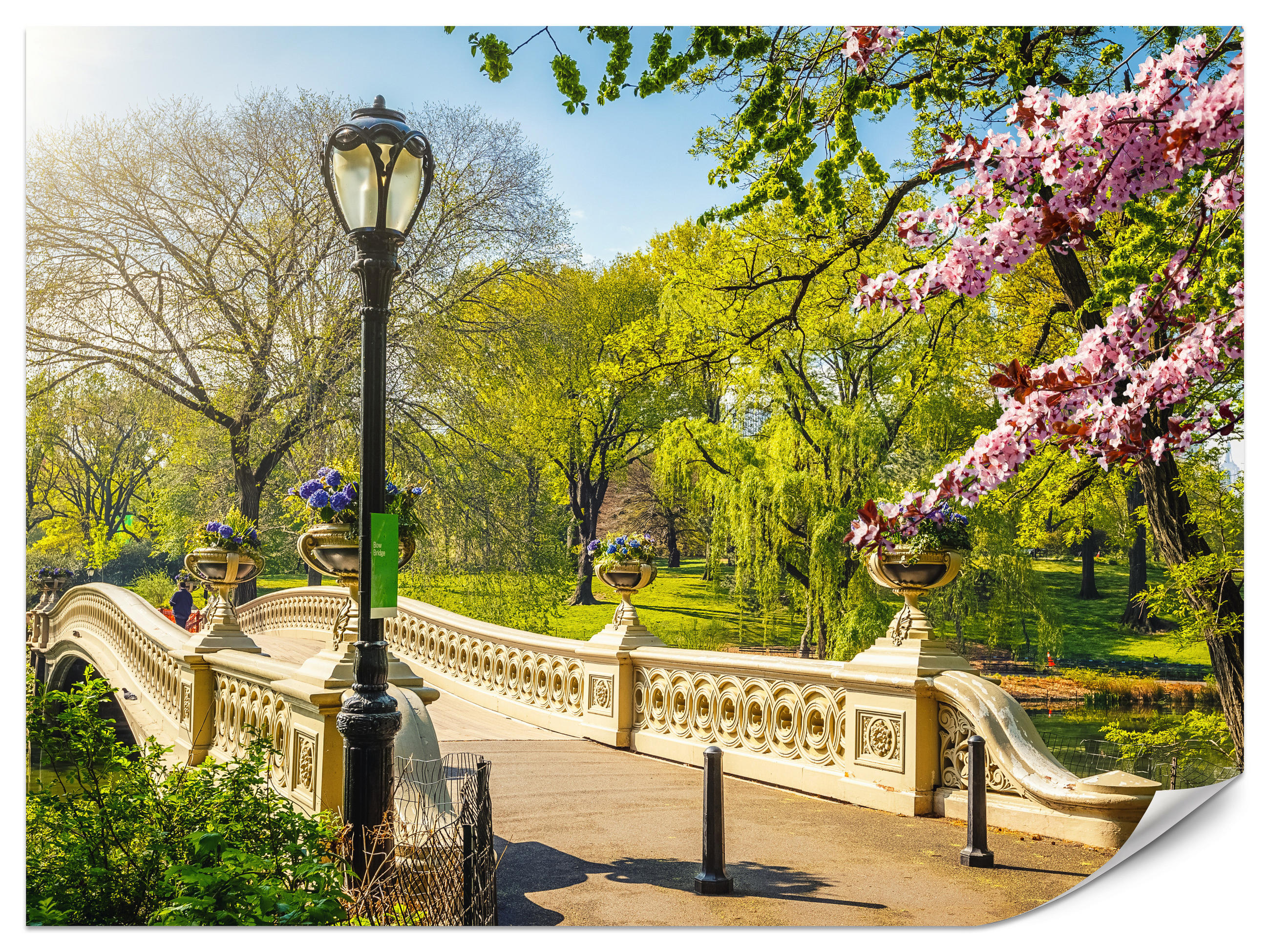 FOTOTAPETE für Wohnzimmer Historische Brücke Park Bäume Blumen 500x350 - Gelb/Beige, Papier (500/350cm) - Muralo