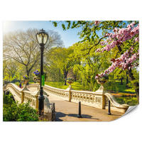 FOTOTAPETE für Wohnzimmer Historische Brücke Park Bäume Blumen 500x350 - Gelb/Beige, Papier (500/350cm) - Muralo